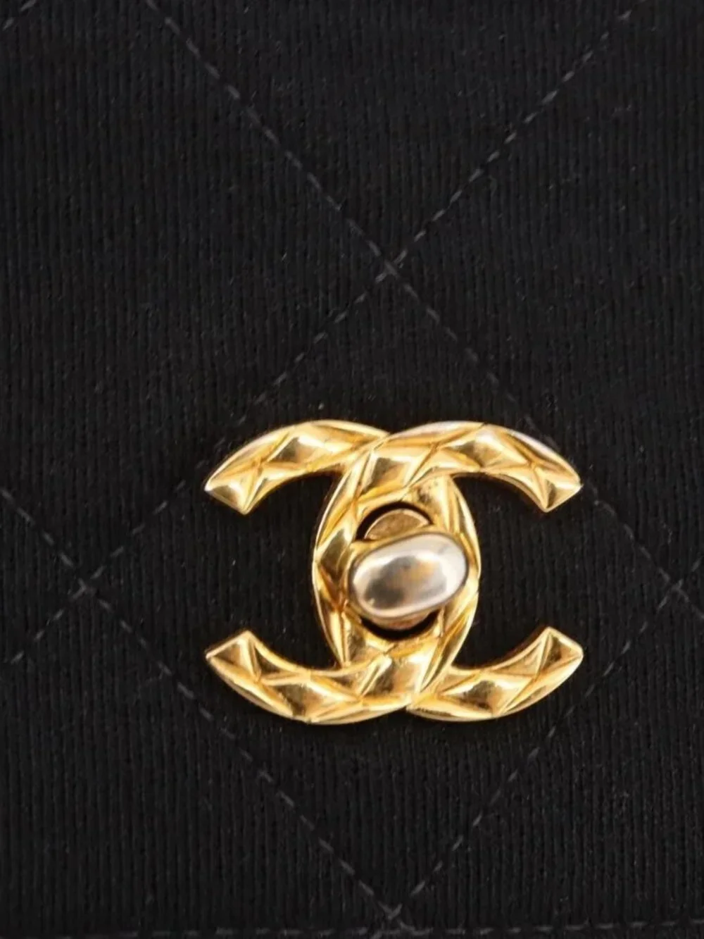 CHANEL Matelasse Shoulder Bag Cotton Black Gold CC Auth 186116V